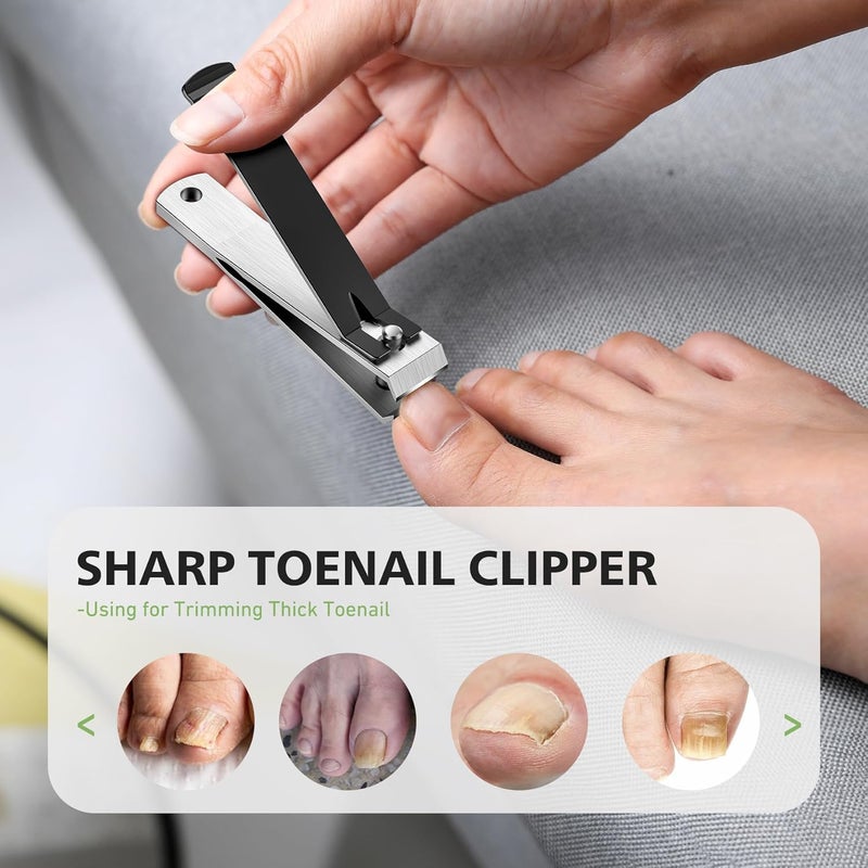 Baluca Heavy Duty Straight Blade Nail Clippers for Thick Toenails, Professional Stainless Steel Fingernail Toenail Clippers Trimmers - Thick Wide Jaw Toe Nail Clippings for Seniors, Men & Women - Black - Image 4